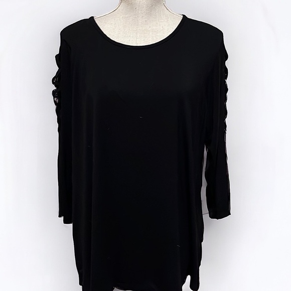 Bobeau black top with braided sleeve. Sz 1X - Picture 1 of 7